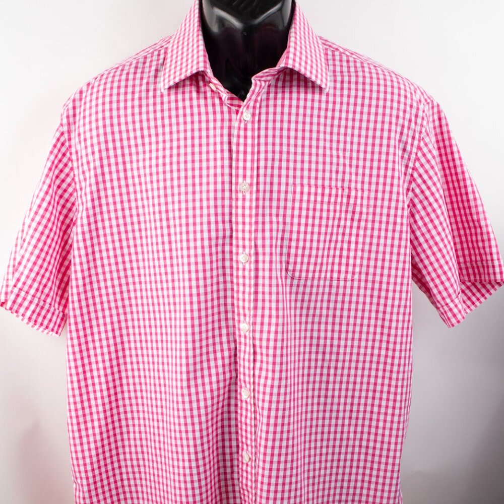 Jacques Britt Custom Fit Men's XL Button Shirt Short Sleeve Red White
